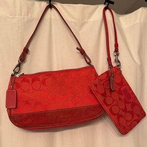 Coach Red Shoulder Bag and Wristlet Set